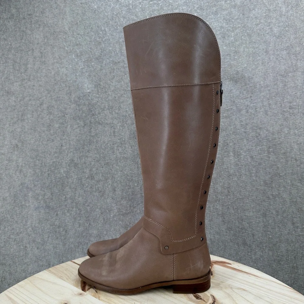 Franco Sarto Roxana Riding Boots 7 Brown Leather Studded Back Zip Over The Knee